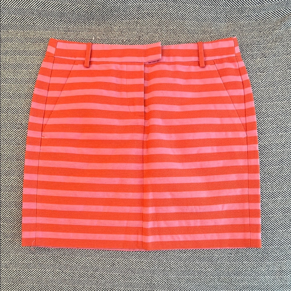 🧡🩷 J. Crew Pink/Orange Woven Striped Pink Skirt, Sz 0